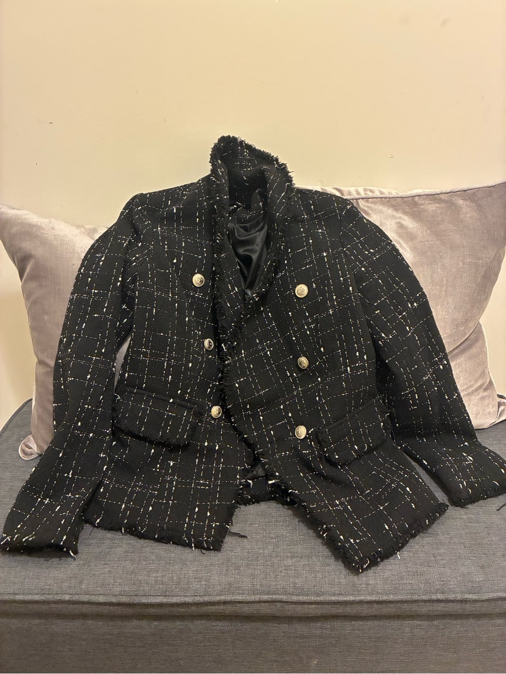 Black Tweed Double-Breasted Blazer